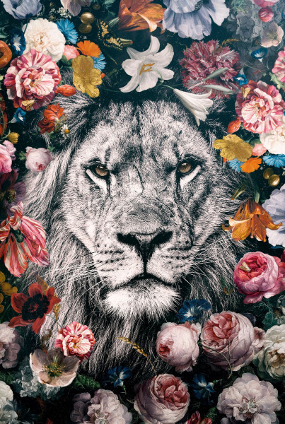 Glasbild LION FLOWERS