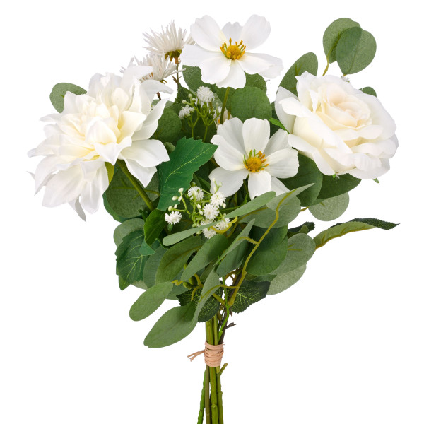 Kunstblume Rosenmixstrauß in weiß aus Kunststoff