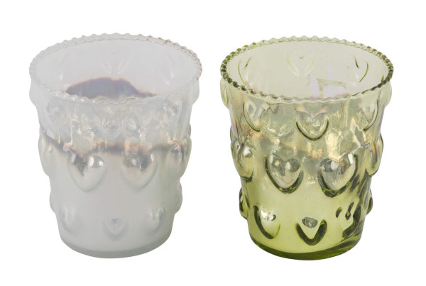 Teelichthalter Herz in grün aus Glas