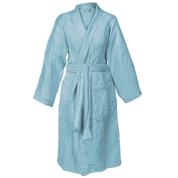 Bademantel MUSSELIN L/XL in hellblau aus Baumwolle