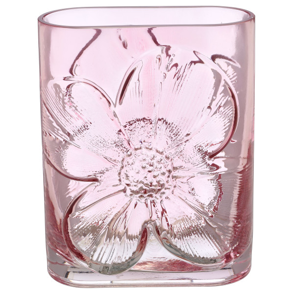 Vase Blütenrelief in rosa aus Glas