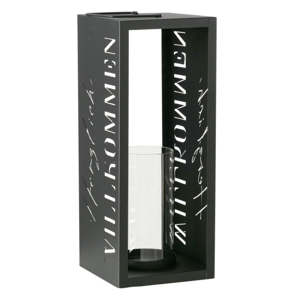 Laterne ROMEA groß in schwarz aus Materialmix