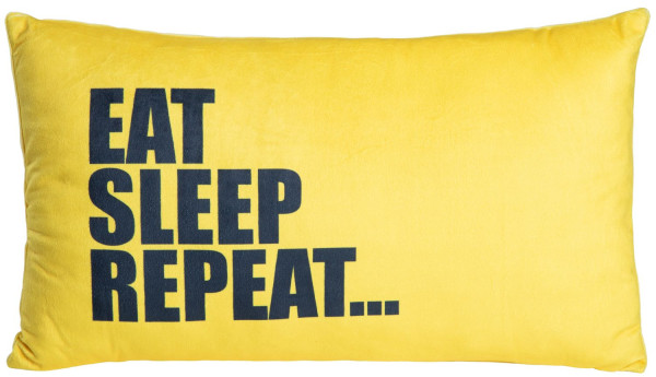 Kissen EAT SLEEP REPEAT in gelb aus Polyester