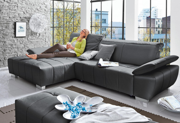 Polsterecke Amy Leder grau Via 7605 (BB 182x309 cm)