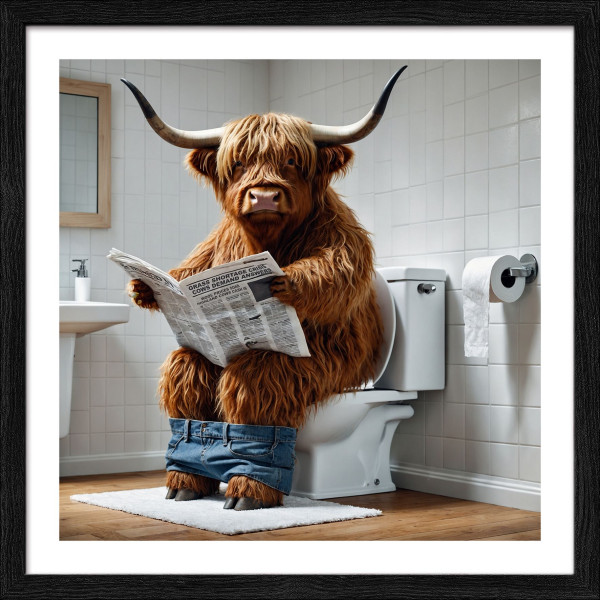 Gerahmtes Bild HOCHLANDRIND II in mehrfarbig aus Glas satiniert