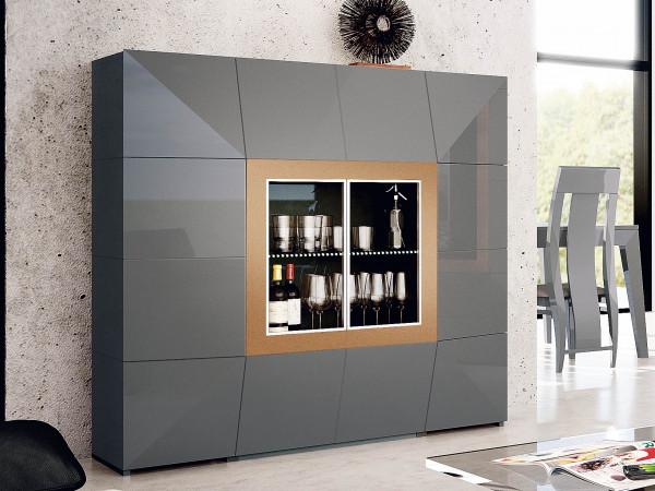Highboard MONDO PRISMA PLUS in grau aus Lack Hochglanz