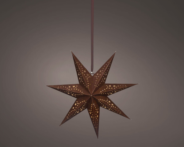 Papierstern LED in braun/weiß aus Papier