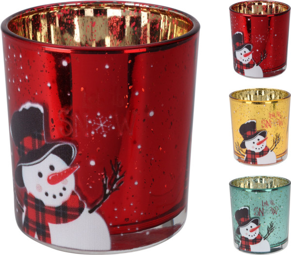 Teelichthalter SNOWMAN in mehrfarbig aus Glas