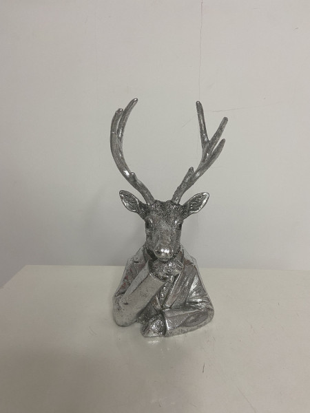 Büste Hirsch in silberfarben aus Polyresin