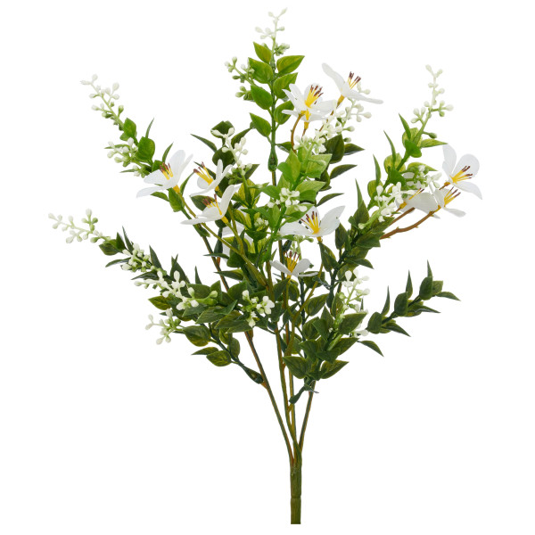 Miniblattbusch mit Blüten in weiß aus Kunststoff
