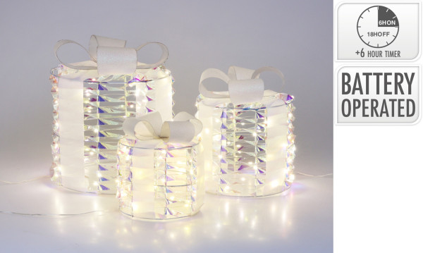 Leuchtobjekt LED GESCHENKE in silberfarben aus Eisen