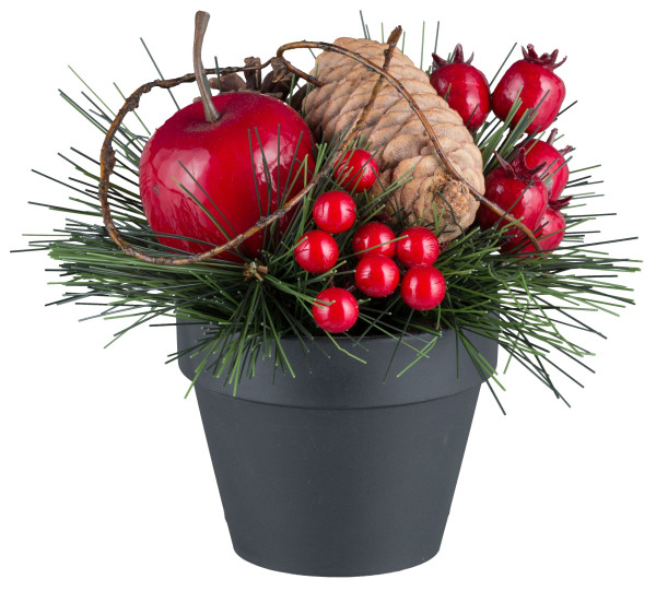 Zapfen und Beeren Arrangement in rot aus Kunststoff