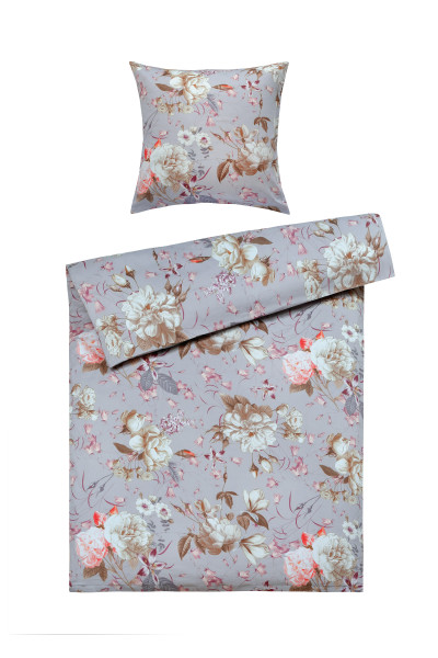 Bettwäsche INA Satin in grau aus Baumwolle