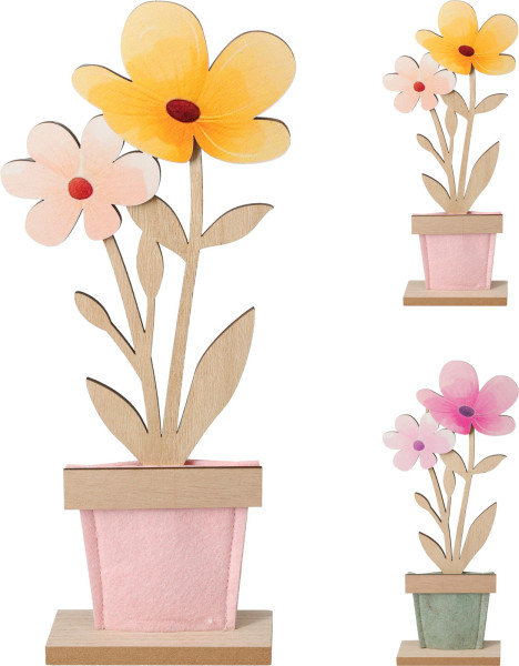 Blumen im Topf in mehrfarbig aus Holz