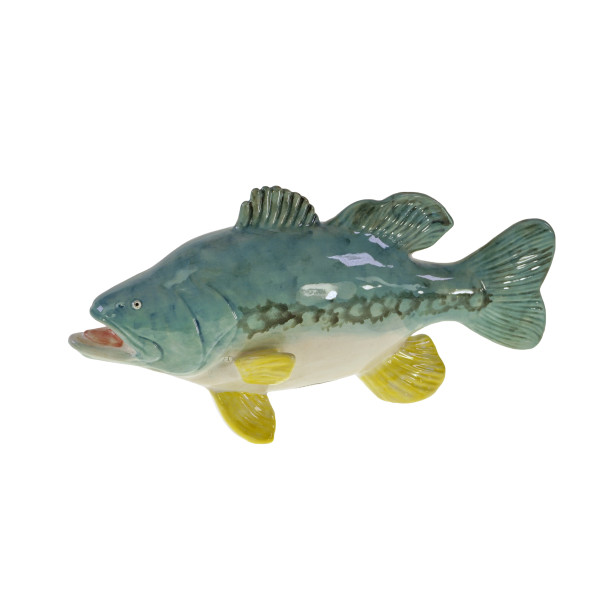 Deko-Fisch in blau/gelb aus Steingut