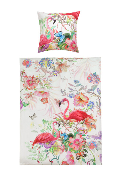 Wendebettwäsche FLORA Satin in weiß aus Baumwolle