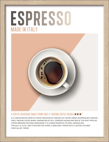 Gerahmtes Bild ESPRESSO in mehrfarbig aus Glas satiniert