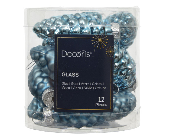 Weihnachtskugel-Box Zapfen FOLKLOREBLAU in blau aus Glas