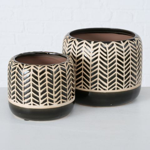 Pflanztopf LITA in schwarz aus Steingut
