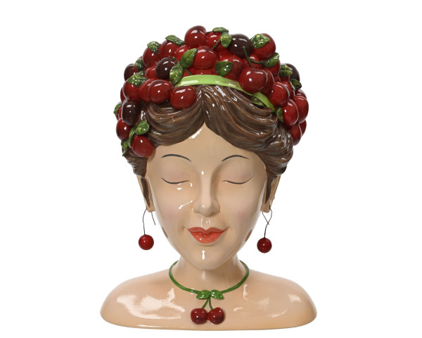 Übertopf CHERRY LADY in rot aus Polyresin