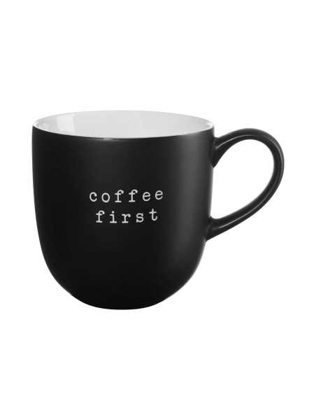 Henkelbecher HEY! in schwarz aus Bone China