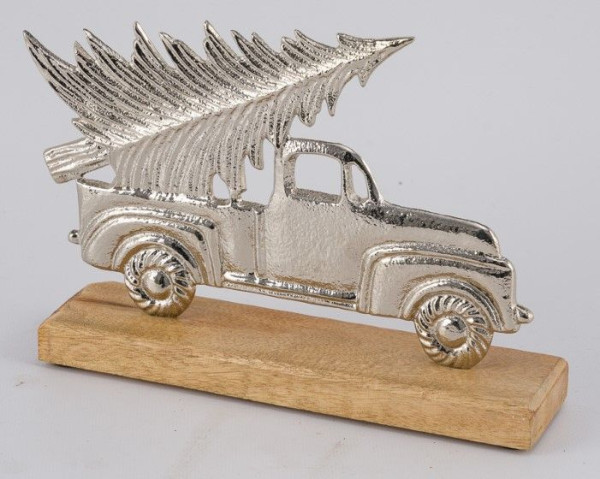 Auto mit Tanne in silberfarben aus Aluminium