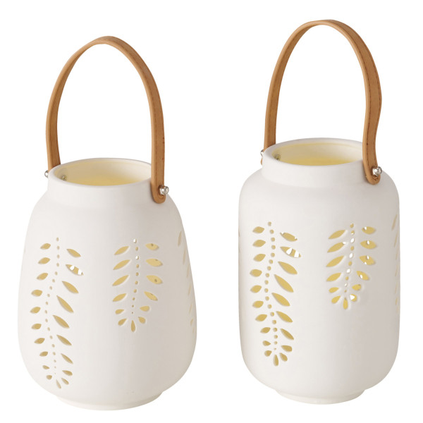 Windlicht FELTO in creme aus Steingut