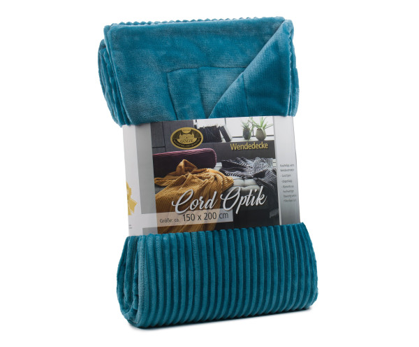 Wohndecke Cord in petrol aus Polyester