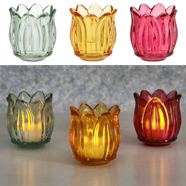 Windlicht TULPE in mehrfarbig aus Glas