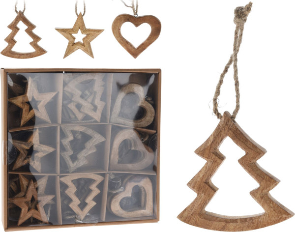 Christbaumschmuck Hänger STERN/TANNE/HERZ in natur aus Mango