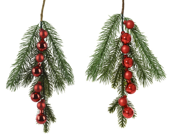 Tannenzweig mit Kugeln in rot/grün aus Kunststoff