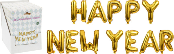 Ballon-Set HAPPY NEW YEAR in goldfarben aus Kunststoff
