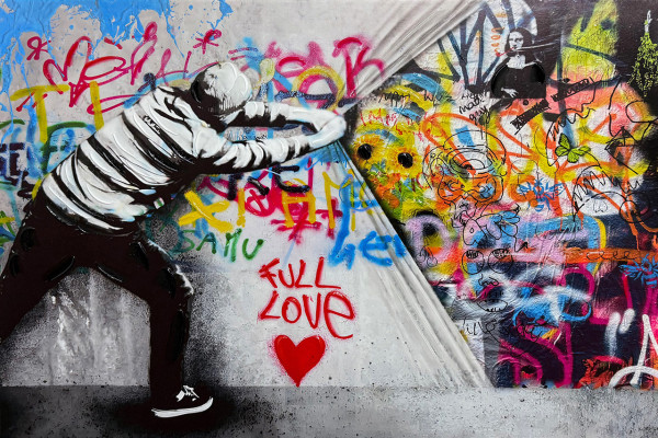 Keilrahmenbild PULLING! in bunt aus Holz