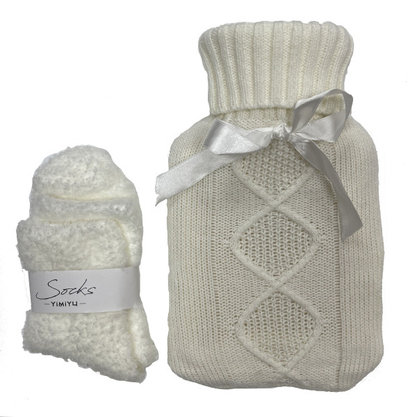 Wärmflaschen/Socken-Set in weiß aus Kunststoff
