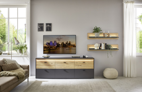 Wohnwand HARPER IRONTON in anthrazit aus Dekor