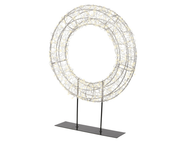 Drahtkranz LED auf Fuß in silberfarben aus Metall
