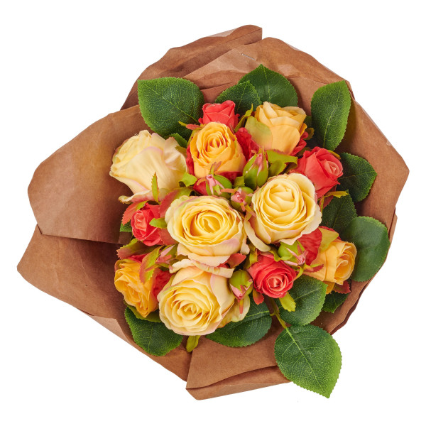 Kunstblume Rosenstrauß in orange aus Kunststoff