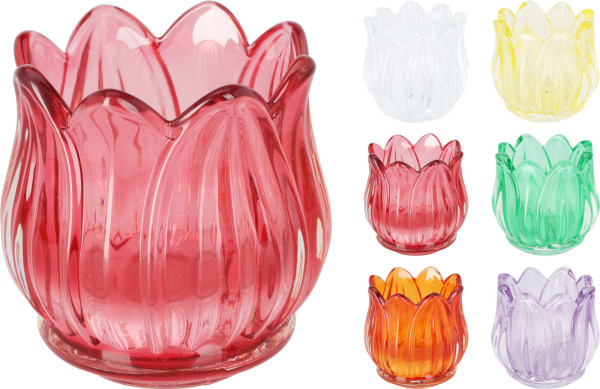 Teelichthalter TULPE in mehrfarbig aus Glas