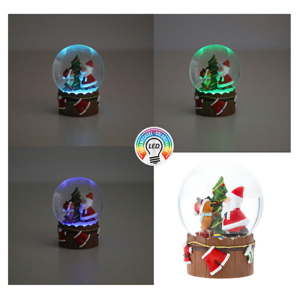 Schneekugel SANTA LED in mehrfarbig aus Materialmix