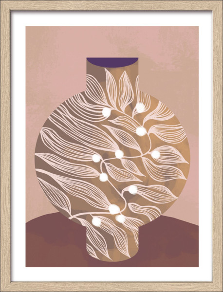 Gerahmtes Bild LEAF PATTERN in mehrfarbig aus Glas satiniert