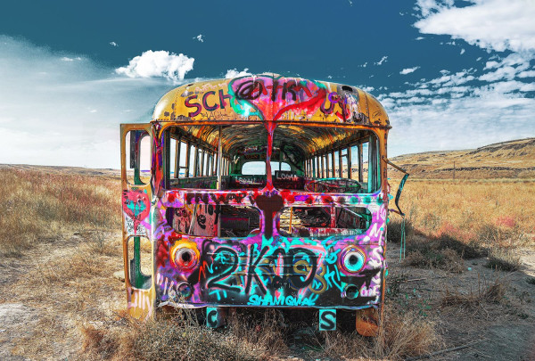Glasbild BUS in mehrfarbig aus Glas