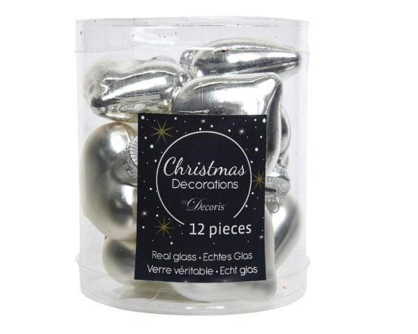 Weihnachtskugel-Box Herzen SILBER in silberfarben aus Glas