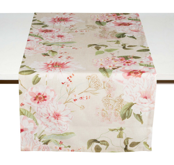Tischläufer PEONIES in beige aus Baumwolle