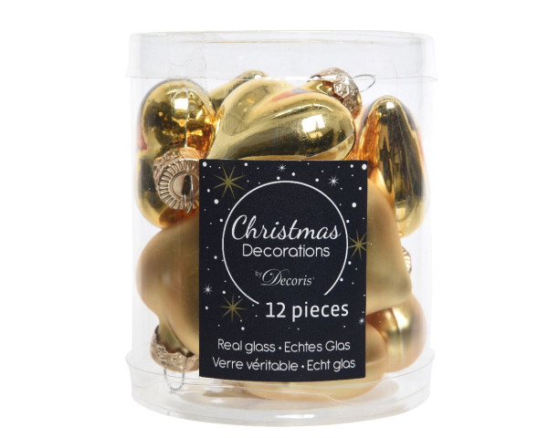 Weihnachtskugel-Box Herzen HELL GOLD in goldfarben aus Glas