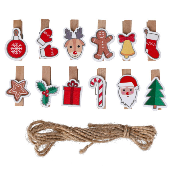 Dekoklammer-Set X-MAS in mehrfarbig aus Materialmix