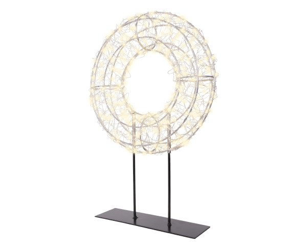 Drahtkranz LED auf Fuß in silberfarben aus Metall