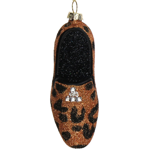 Weihnachtskugel LOAFER LEOPARD in schwarz aus Glas