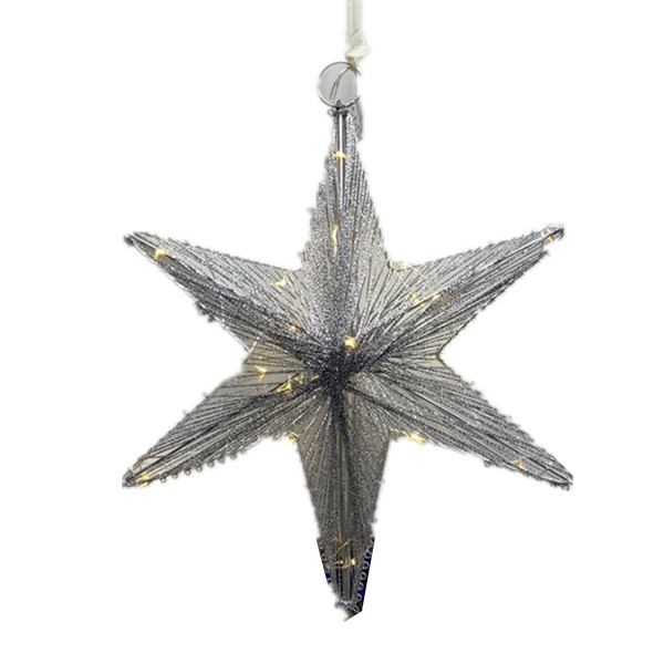 Christbaumschmuck Hänger LED Stern in silberfarben aus Metall