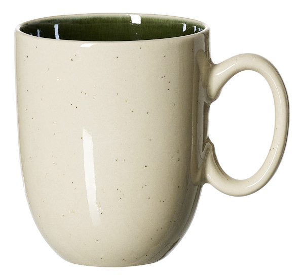 Henkelbecher SKOG in beige/grün aus Steingut