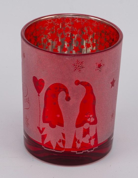 Teelichthalter Wichtel in rot aus Glas